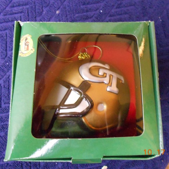 Georgia Tech Glass Football Helmet Christmas Tree Ornament mouth blown - Picture 6 of 7
